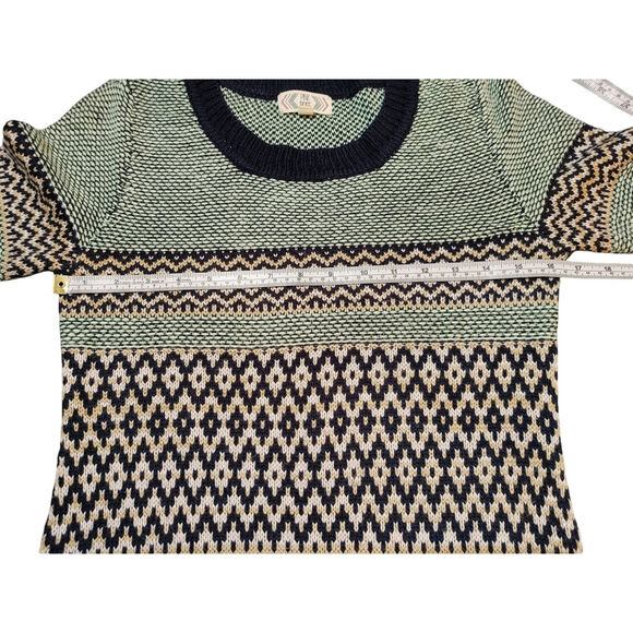 Pink Rose Bodycon Mini Sweater Dress 3/4 Sleeve Fairisle Striped Green Womens S - Picture 5 of 7